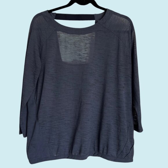 Athleta Clarity Top Medium Gray Open Back Semi-Sheer Yoga Pilates Athleisure - Picture 1 of 9